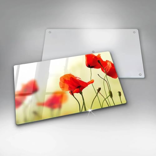 Planche à découper induction haut de gamme en verre Wallfluent fleurs rouges 52x30cm - 6