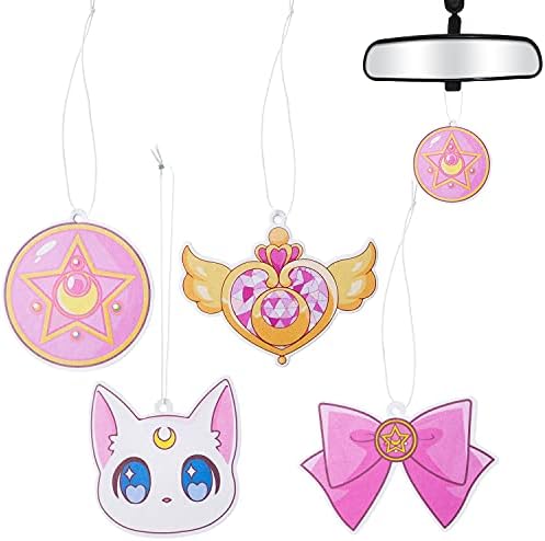 Car Air Freshener Anime Moon Cat Artemis Incense Chips, Car Rearview Mirror Pendant, 4 Styles and Scents Of Anime Moon Cat Artemis Hanging Scented Ornament Vent Decoration Cute Aromatic Accessories for Car Home Party Supplies Birthday Gift