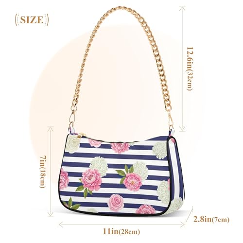 Zipper Evening Clutch Purse Pink Floral White Peonies Blue Clutch Handbag Women Prints Shoulder Purses with Chain Strap3