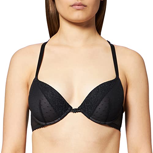 Iris & Lilly Damen Push-up-BH Netz Frontverschluss, Schwarz, 75B