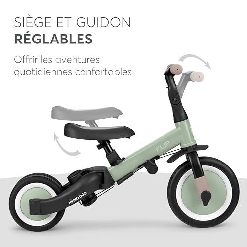 KikkaBoo Tricycle Bébé Évolutif 5 en 1 Flip, Vélo Enfant 1 à 5 Ans Convertible en Draisienne avec Siège et Guidon Réglables, Vert Militaire – vue 8