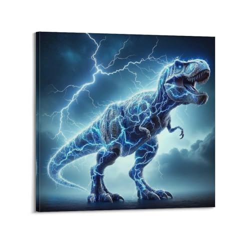 Impression sur toile tyrannosaure avec éclair CMHONLY 50x50 cm