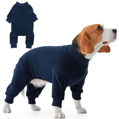 IECOii Full Body Dog Winter Onesie, Thermal Fleece Pajamas, Navy Blue, M