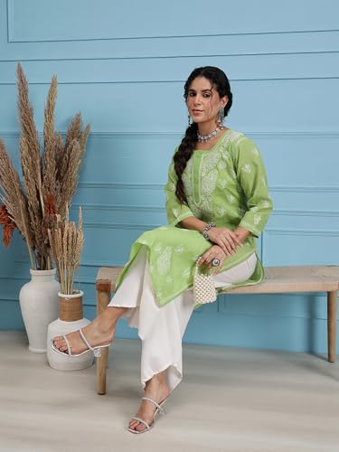 Image of Ada Hand Embroidered Lucknowi Chikankari Cotton Kurta for Women A133488