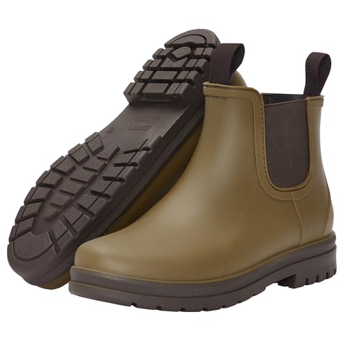 Planone Short Rain Boots for Women Chelsea Fashion Waterproof Ankle Non-Slip Matte Surface Rubber Boots Lightweight Outdoor Garden Shoes Work Booties for Ladies with Arch Support and Removable Comfort Insole