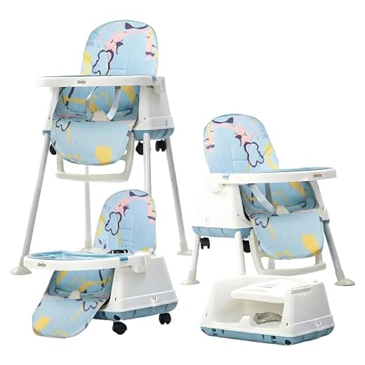 Golden Bee Deluxe 4 in 1 Convertible High Chair for Babies and Toddlers, Feeding Seat with Tray, Wheels, Safety Belt, and Cushion Seat, for Baby Boy & Girl 6 Months to 3 Years (Sky Blue)