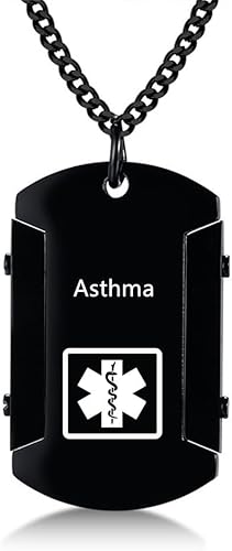 Miniatura 24 de Collar de identificación de alerta médica para hombres, grabado con láser, collar con colgante de etiqueta de acero inoxidable, identificación