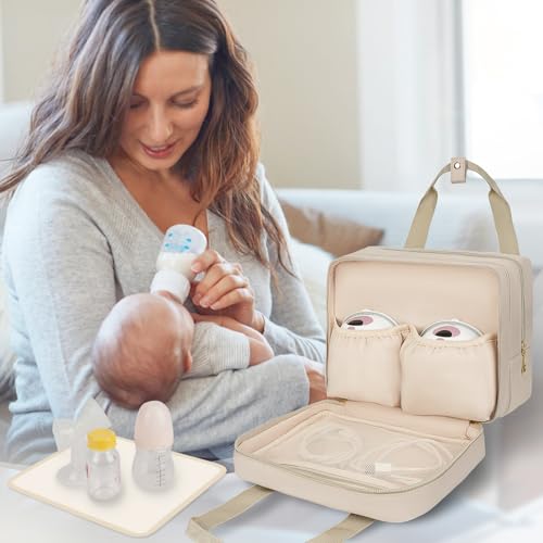 Breastmilk Cooler Travel Bag, Wearable Breast Pump Storage Bag Compatible with Momcozy/Eufy/Elvie/Willow/Medela Breast Pump with Ice Pack and Waterproof Mat,Khaki