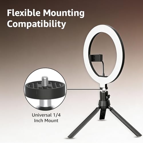 Image of Amazon Basics 12-inch Professional LED Ring Light with Tripod Stand | 3 Color Temperature Modes | 10 Brightness Settings | Suitable for Photoshoot, Makeup, Videography
