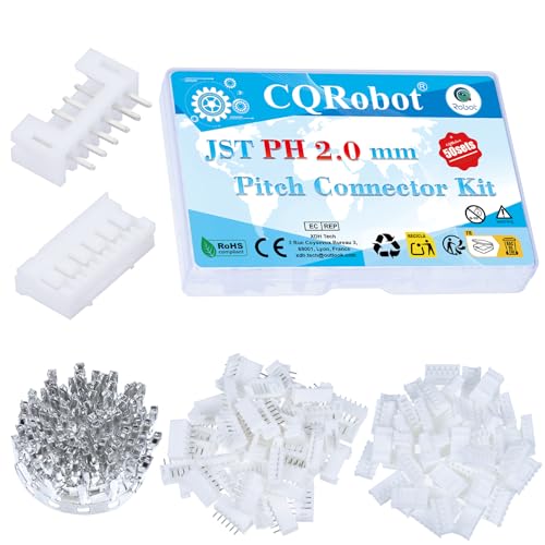 CQRobot JST PH 2.0 mm Pitch 6-Pin Electronic Computer Connector IC Male Plugs, Female Sockets Housing and T-Shaped Crimp Terminal Kit. 50 Sets/400 Pieces Wire-to-Board Adapter Cable Assembly.