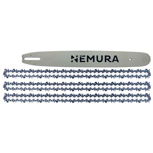 Nemura Guide de 50 cm et Lot de 3 Chaînes de tronçonneuse - Compatible avec Stihl MS390, MS391, 039-72 Maillons Entraîneurs - Pas 3/8