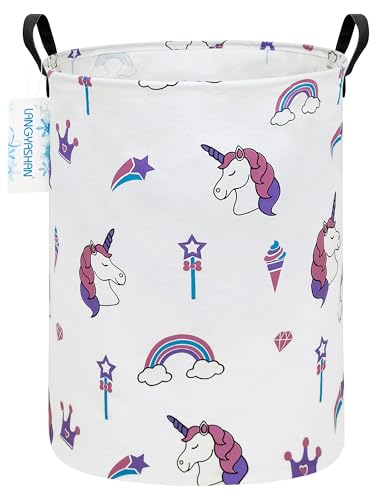 Image of Storage Bin, Canvas Fabric Collapsible Organizer Basket for Laundry Hamper,Toy Bins,Gift Baskets, Bedroom, Clothes,Baby Nursery (Magic Unicorn)