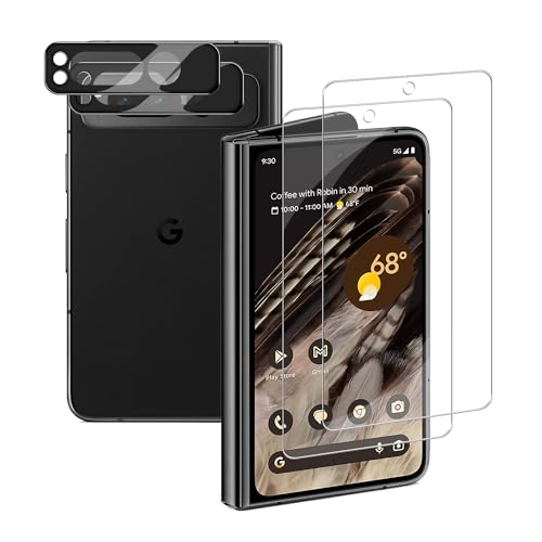 Pixel Fold Tempered Glass Screen Protector + Camera Lens Protector [ 2 + 2 Pack ][Fingerprint Unlock] [Anti-Scratch] [Case Friendly] HD Clear Protective Film for Google Pixel Fold