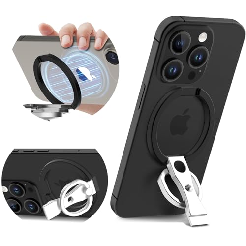 Ysnzaq Soporte Anillo Magnético Movil para MagSafe - 360° Rotación, Soporte para Teléfono Anillo Magnético con Soporte Agarre Ajustable para iPhone 16/15/14/13/12 Series.SDJ Black Sliver