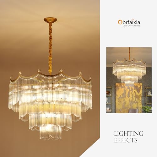 brfaixla 31.8" Large Modern Glass Gold Chandelier Light Fixture Luxury Glam 4-Tier Crystal Chandeliers for Dining Room 18-Light Round Hanging Ceiling Pendant Lighting for Living Room Bedroom Foyer — view 6
