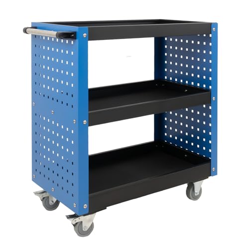 TRUTZHOLM Servicewagen 3 Fächer Werkstattwagen bis 300 kg Traglast 70x39x79 cm auf Rollen Werkzeugwagen| Rollwagen | Multifunktionswagen | Etagenwagen (Blau)