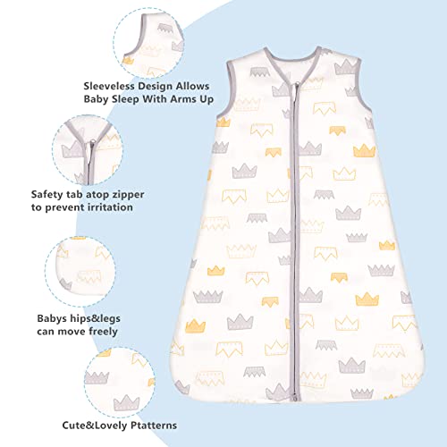 Tillyou Sleep Sack - Cotton Wearable Blanket Baby 2-Pack Set, Fits Toddlers Age 18-24 Months, Gray Crown #TOP2