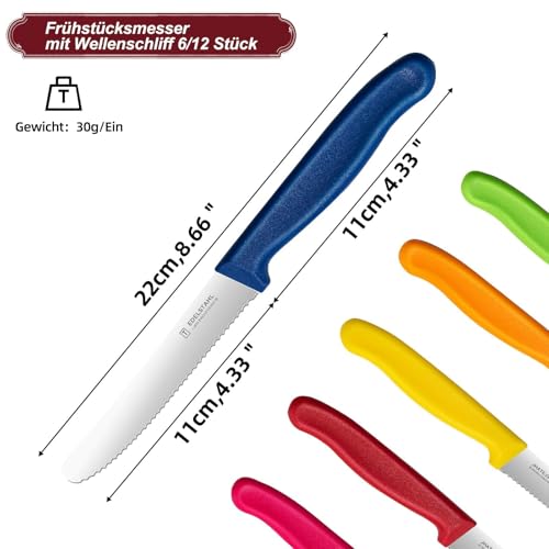 targzier Frühstücksmesser 12 Stück,Wellenschliff,Bunte Messer,Tomatenmesser – Ansicht 2