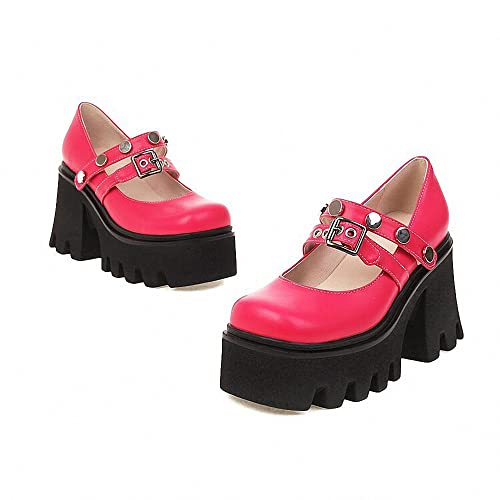 Image of Women's Platform Mary Janes Heart Cat Buckle Rivets Ankle Lolita Gothic Princess Platform Pumps Patent Leather Thorn Vintage Traditional Embroidery Upper Dress Shoes