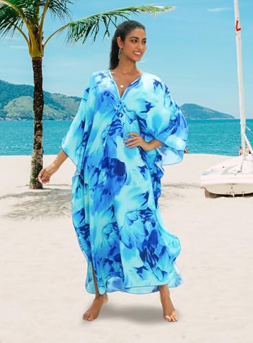 Image of Yanziliu Kaftan Dress for Women,Plus Size Hawaiian Batwing Sleeve Beach Cover Up Summer Swimsuit Dresses