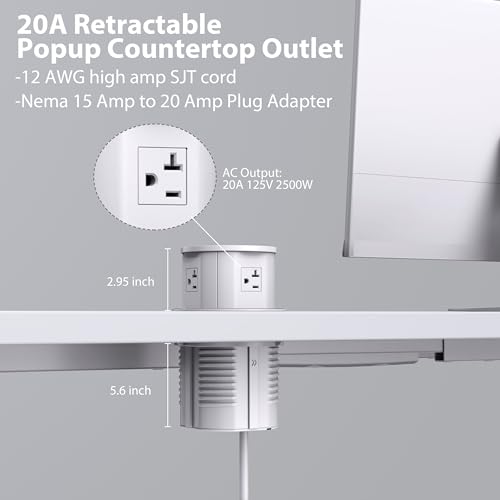 ANNQUAN 4.7 20amp Pop Up Countertop Outlet Wireless Charger 65W USB White