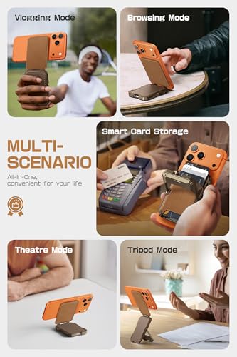 Image of SUPCASE for MagSafe Wallet with Stand, Magnetic Genuine Leather Wallet for Men, [Hold 5 Cards] [Adjustable Stand] [RFID Blocking] Phone Card Holder Tripod for iPhone 17 /16 /15 /14 /13 /12 Series, Brown