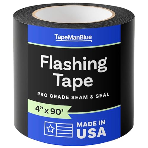 Flashing Tape for Windows and Doors 4 in x 90 ft Roll Made in USA Black Self-Adhesive Flashing Tape Waterproof UV Resistant Acrylic Adhesive Great for Sealing Doors Windows Panel Seams (1)