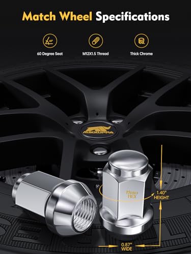 Image of MIKKUPPA M12x1.5 Lug Nuts, Chrome 20PCS Closed End Lug Nuts | Tire Valve Stem Caps Black 4PCS, Replacement for 2006-2019 Ford Fusion, 2000-2019 Focus, 2001-2019 Escape Aftermarket Wheel