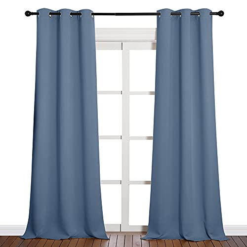 Image of NICETOWN Living Room Blackout Curtains 90 inches Long, Thermal Insulated Noise Reducing Curtains for Unicorn Theam Kids Room (Stone Blue, 42 inches Wide, 1 Pair)