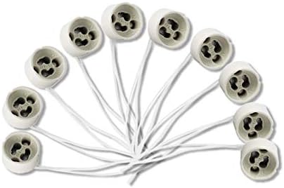 DEMASLED GU10 Ceramic Socket Lamp Connector with Wire Length 4 inch - 10,5cm. Base Holder for Led Halogen CFL Light Dimmable 10 Pack