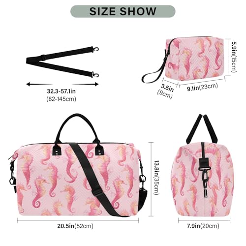 Funny Seahorse Cute Large Travel Duffle Bag Weekender Overnight Bags Gym Yoga Bag for Women Men with Toiletry Bag3
