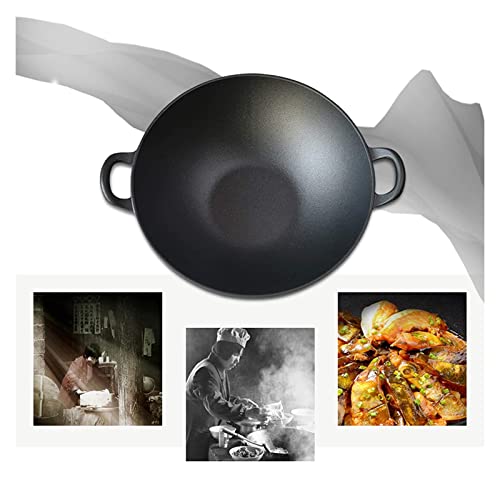 Wok de hierro fundido con tapa de madera 33 cm miniatura 2