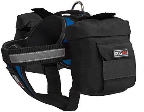 Dogline Unimax Multi-Purpose Vest Harness for Dogs with 2 Removable DIY Customizable Blank Patches and 2 Removable Side Utility Bags (Blue, X Large (36" - 46"))