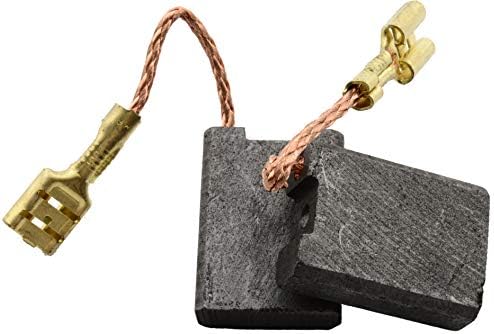 Z bliska view of a single Buildalot carbon brush with its wire and terminal.