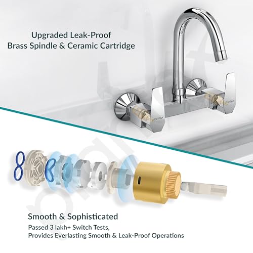 Image of Plantex Mixer Tap for Kitchen with Wall Flange and Teflon Tape /Kitchen Sink Taps /Sink Mixer Tap Hot and Cold with 360 Swivel Spout (Celesiya-1248)