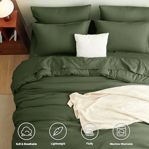 CozyLux King Size Comforter Set Olive Green, 7 Pieces Bed in a Bag King Comforter Set with Sheets, Bedding Set with Down Alternative Comforter, Fitted Sheets, Flat Sheets, Pillow Shams and Pillowcases