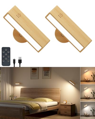 DetarZinLED Aplique Pared Interior Set de 2,Aplique Bateria Control Remoto,Rotatable Lamparas Sin Cables con 3 Temperaturas de Color Para Dormitorio,Salón,Lampara Lectura Junto a la Cama