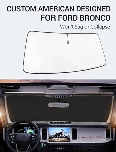Image of Proadsy 2026 Upgrade Windshield Sun Shade Custom Fit Ford Bronco 2 /4-Door 2021-2025 2026 Foldable Front Sunshade Protector Blocks UV Rays Keep Car Cooler