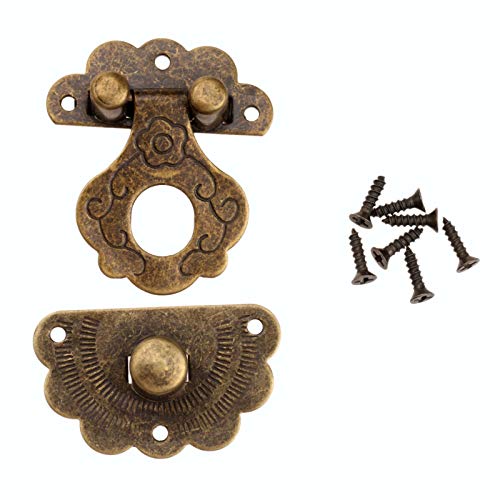 Image of 1Pc Antique Brass Vintage Hasps Decorative Jewelry Gift Wooden Box Hasp Retro Suitcase Latch Hook with Screws 40x36mm