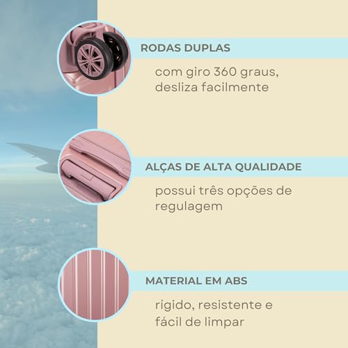 GMTA Mala de Viagem de Bordo 10Kg Rígida Padrão ANAC com 4 Rodas duplas 360° Cadeado Anti Furto Leve