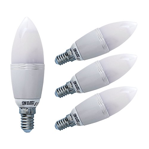 Sagel E14 LED Bombillas de Vela 12W, 100W Bombillas Incandescentes Equivalente, 6000K Blanco Fresco, 1200Lm, Pequeño Tornillo Edison Bombillas de Vela, 4 Por Paquete