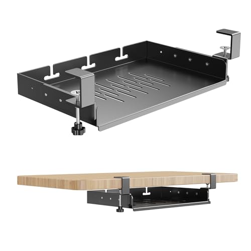 No Drill Under Desk Laptop Mount, Metal Under Desk Storage Shelf with Cable Management, Laptop...