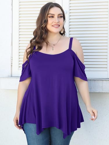 Image of LARACE Cold Shoulder Tops for Womens Summer Clothes Spaghetti Strape Tunic Oversized Shirts Asymmetrical Plus Size Blouse