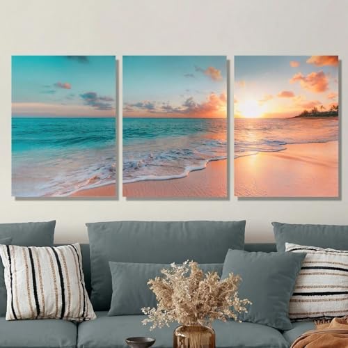 Toiles imprimées paysage de plage au lever du soleil 3 pièces 40x60cm sans cadre pour salon