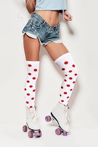 Image of Violet Mist Thigh High Socks for Women Novelty Polka Dot Over the Knee High Socks Black Funny Extra Long Sock Thigh Highs