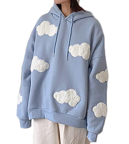 YEMOCILE Womens Cute Clouds Pattern Hoodie Oversized Long Sleeve Drawstring Pullover Sweatshirts