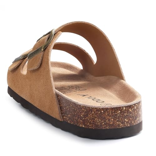 Image of ODOLY Unisex Comfortable Cork Footbed Slide Sandals with Arch Support | Adjustable Buckle, Lightweight Summer Sandals for Travel and Everyday Wear
