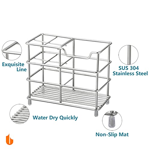 Urbanstrive 304 Stainless Steel Bathroom Toothbrush Holder Toothpaste Holder Stand Bathroom Accessories Organizer (Silver, Small)