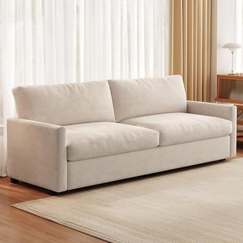 Image of Cloud Loveseat Sofa, 70 inch Contemporary Upholstered Oversized 2-Seater Couch, Comfy Deep Seat Loveseat for Bedroom & Living Room, Soft Polyester Velvet, Cream White