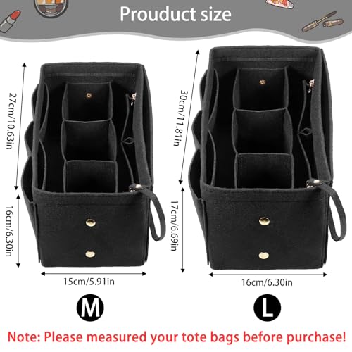 Hejo Handtaschen Organizer, Filz Taschenorganizer, Taschen Organizer Shopper, 27 × 16 × 15 cm Multi-Pocket Handtasche Innentasche für Damen Mädchen (Schwarz, M)